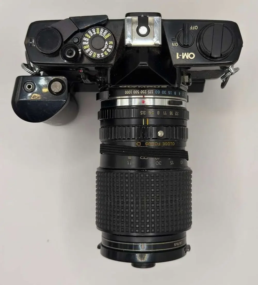 Olympus OM-1 35mm Film Camera w/ Tokina 35-105mm Lens Winder Case Tested Works